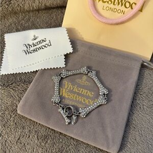 Vivienne Westwood Crystal Bone Link Bracelet Silver Orb NO BOX
